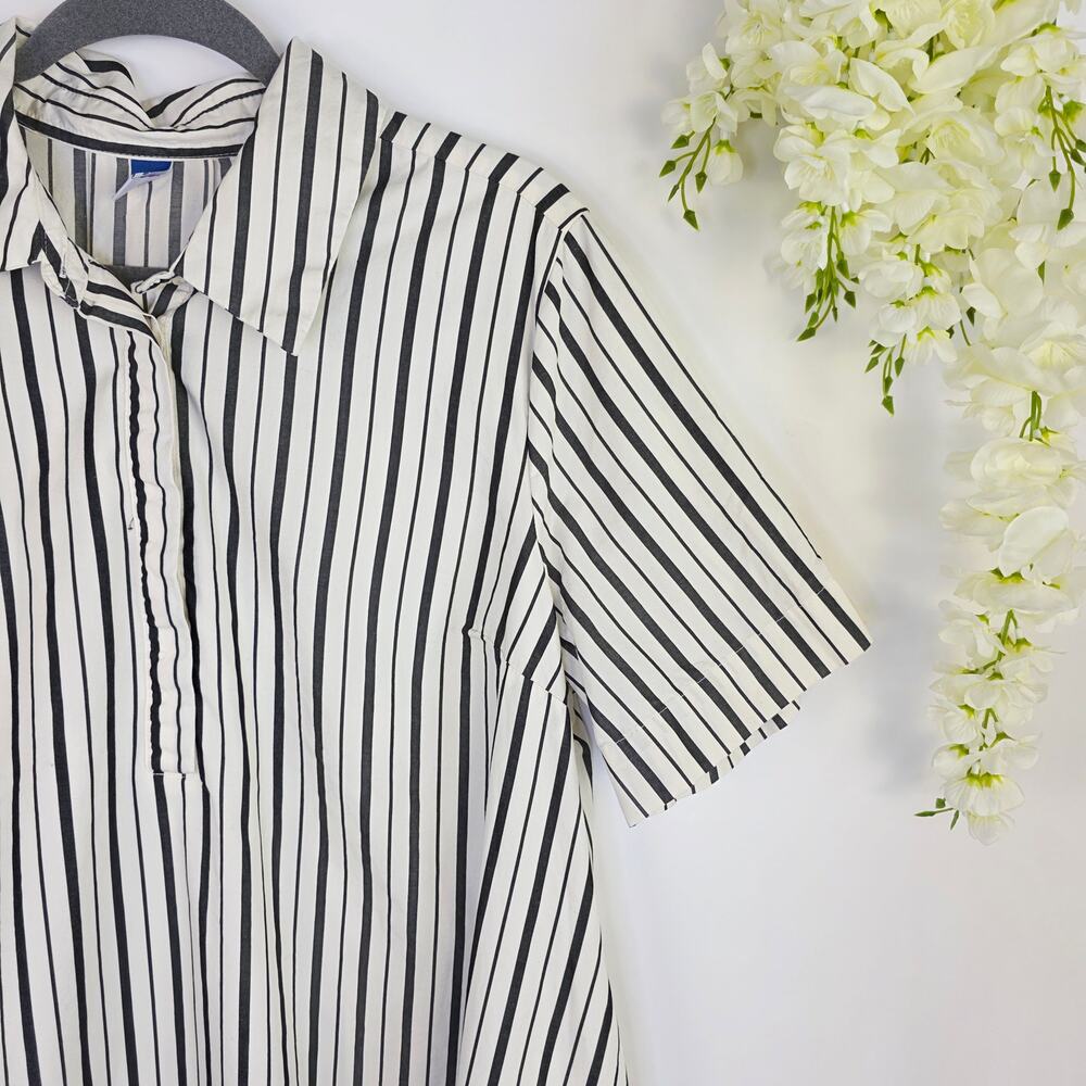 Old Navy Mini Shirt Dress Large Gray White Stripe Collar Preppy Academia Office - Picture 7 of 16
